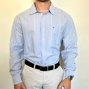 Tommy Hilfiger Men’s Blue Pink White Striped Button Up Size XXL